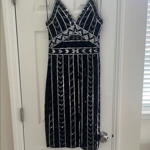 Express Black and Silver Patterned Midi Dress